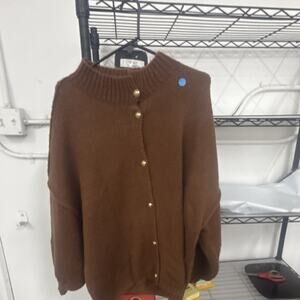 Women’s Chunky Knit Sweater Cardigan Button Front Long Sleeve Brown Size L